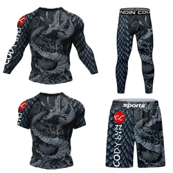 Grappling Wear com estampa para homens, roupas de ginástica MMA Running, poliéster Rashguard Exercício Sportswear, Jiu Jitsu No Gi Bjj