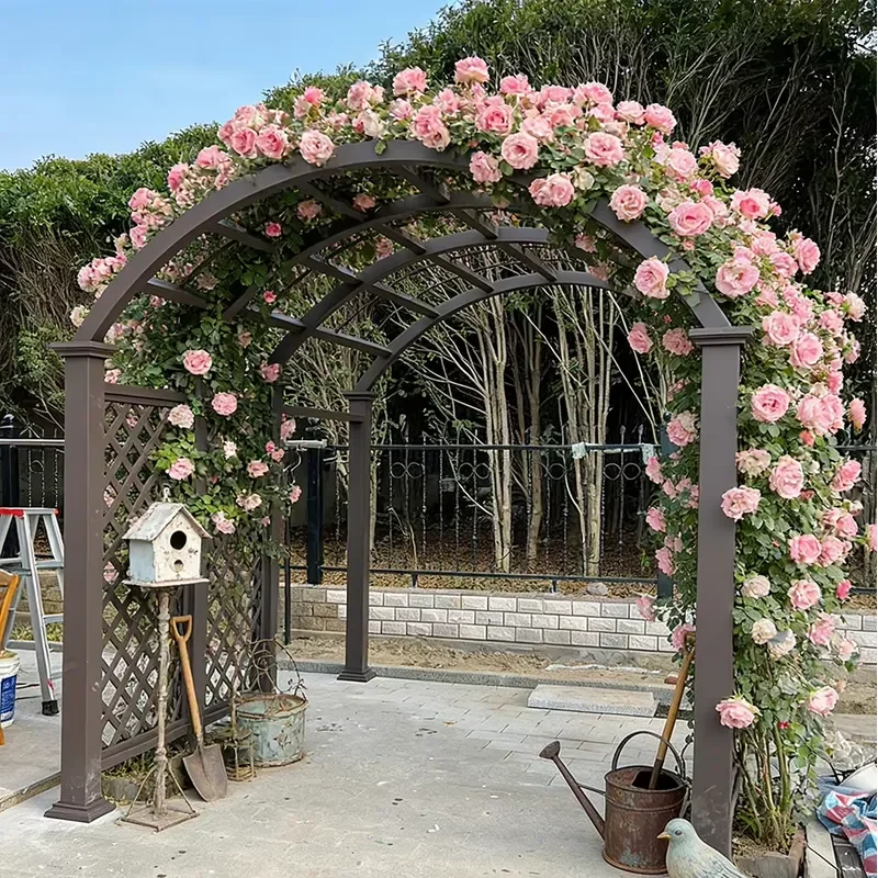 Arched Aluminum Alloy Safety Fencing Trellis for Garden Entrance Wide Span Arbor with Protective Panel for Climbing Roses