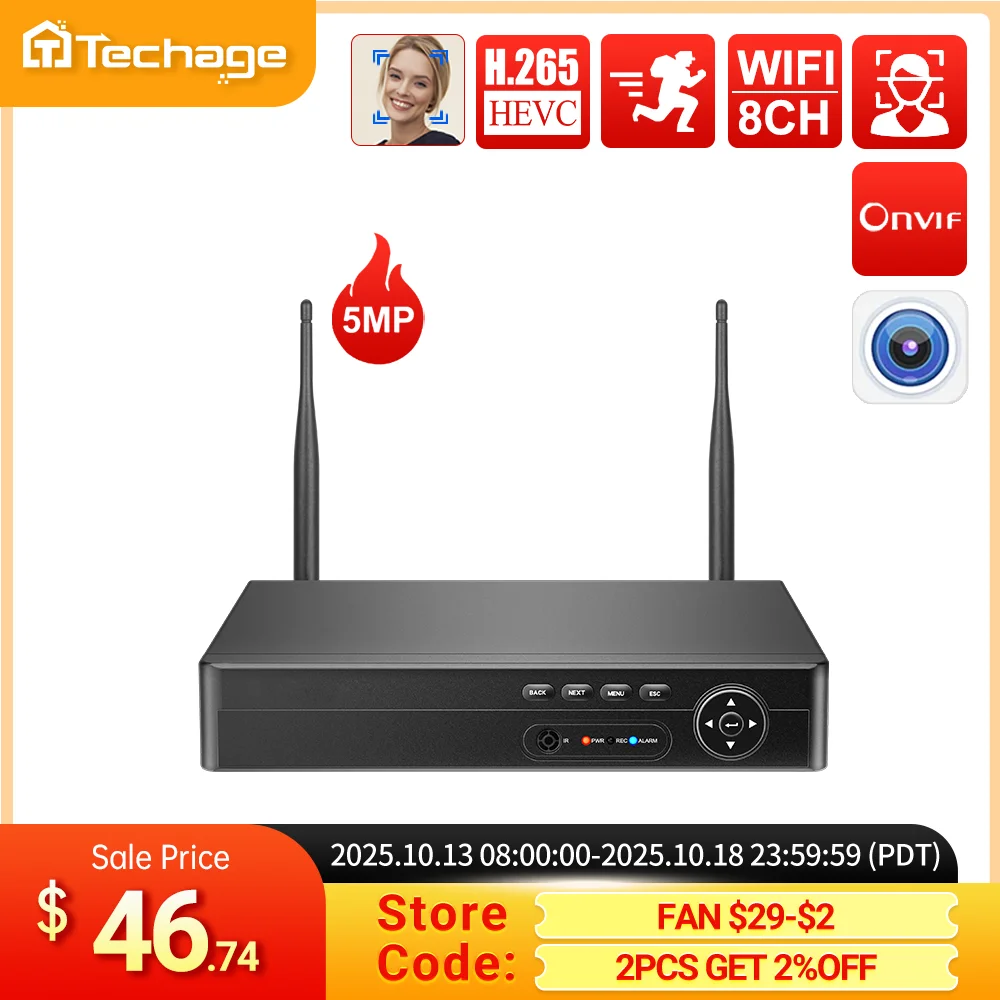 

Techage H.265 NVR 8CH 5MP 4MP Wireless Recorder Wifi CCTV IP Camera Security Protection System P2P XMeye Pro ONVIF Network Video