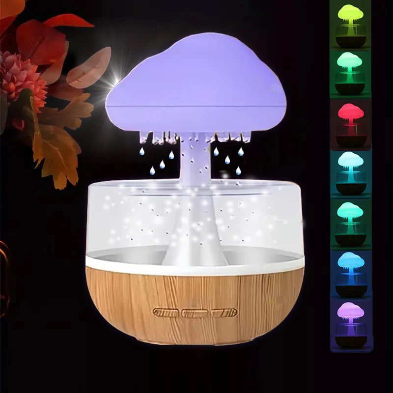 Rain cloud humidifier rain colorful mushroom cloud raindrop atmosphere lamp night light essential oil small aromatherapy machine