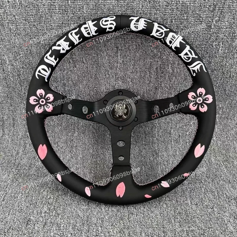 Modified 13-inch steering wheel, Japanese JDM cherry blossom embroidery modified quick-release steering wheel universal