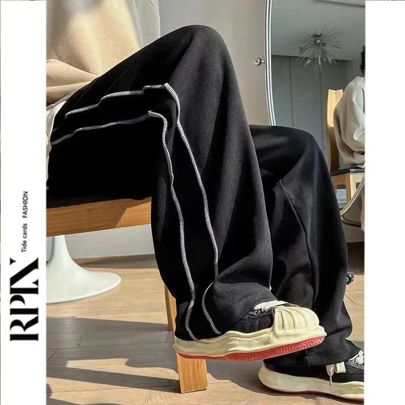 

Large Size Men's Casual Sports Striped Straight Leg Pants Autumn Winter High Street Trendy Brand Wear Resistant Long Trousers