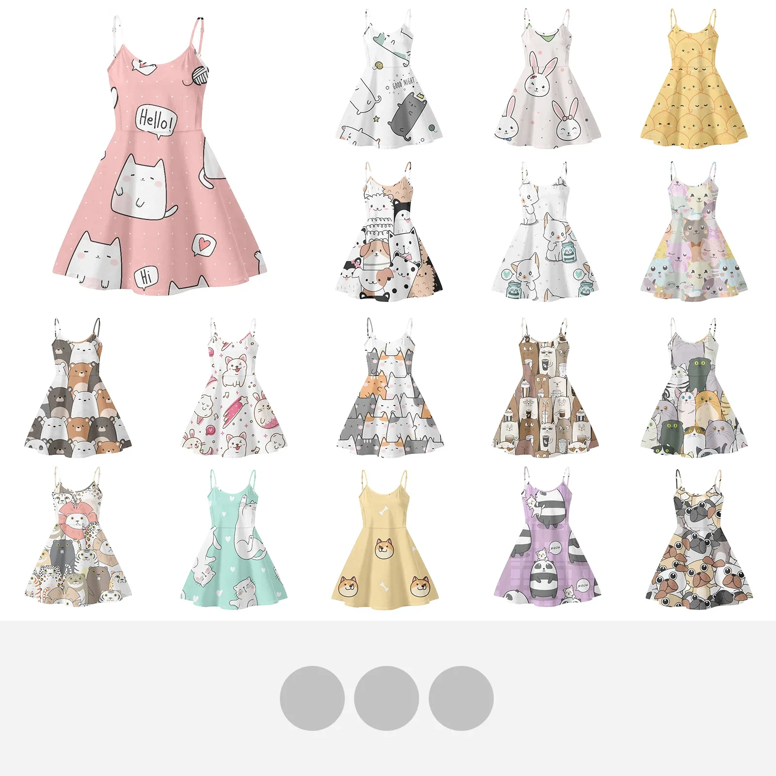 Vestido de festa sem alças para mulheres, gato rosa bonito, vestido de noiva impresso, sem mangas, vestido casual verão