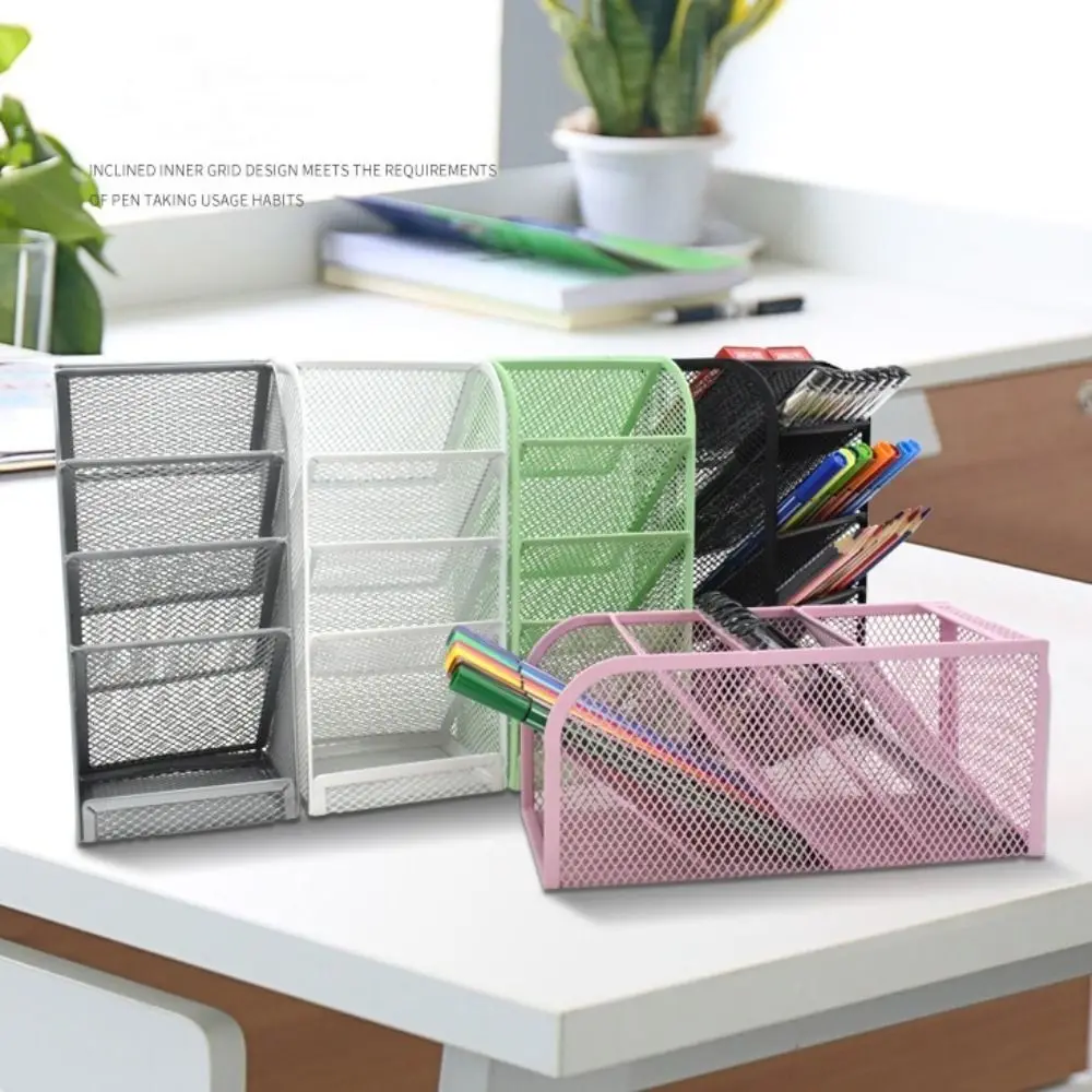 Mesh Pencil Pen Holder 5 Slots Multi-Functional Stationery Storage Box Oblique Insertion Type Durable Makeup Brushes Organizer