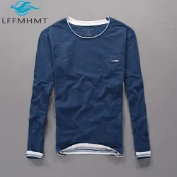 CT6009 100% Slub Cotton Fake Two Pieces T-shirt For Men High Quality Comfortable Japan Style Long Sleeve Casual Loose Slim Tees