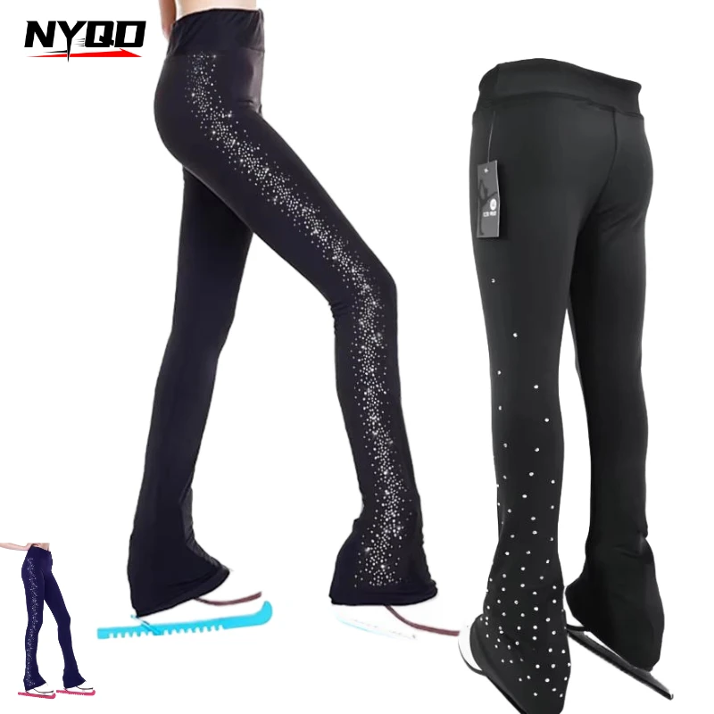 Girls Rhinestones Figure Skating Pants Ballet Dance Gymnastics Yoga Performance Costume Kids Elastic Waistband Training Leggings