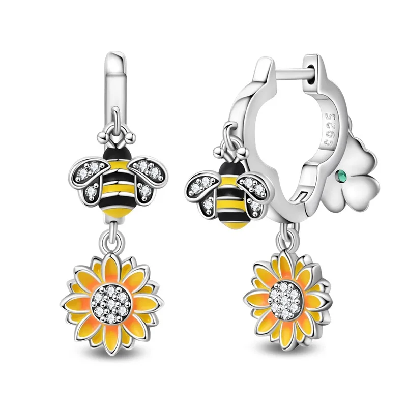 

925 Sterling Silver Hoop Earrings Women Spring Garden Bee Earrings For Anniversary Wedding Jewelry Gifts