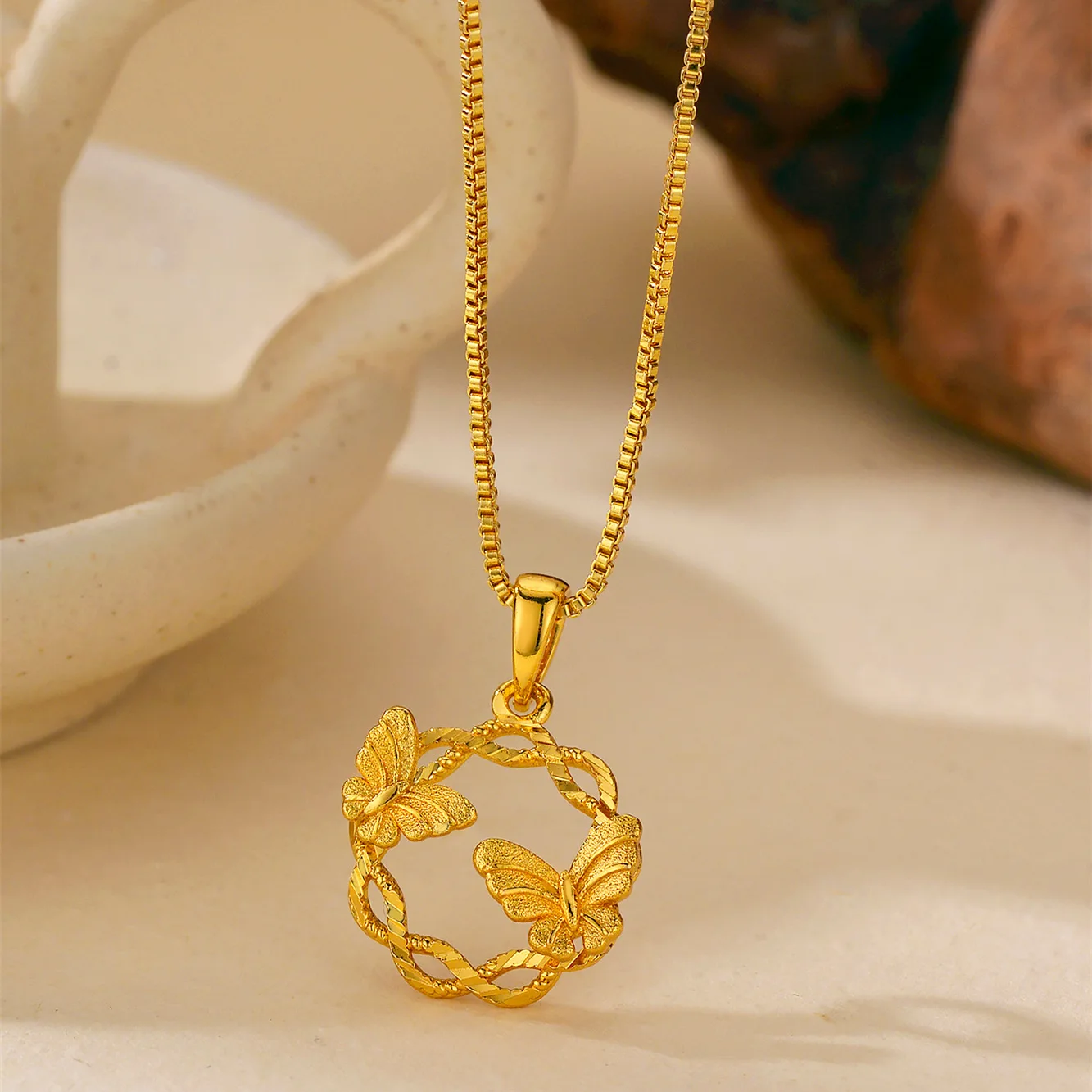 

Роскошное ожерелье из чистого золота 9999 пробы 24 карата с подвеской в виде бабочки, женская цепочка на ключицу