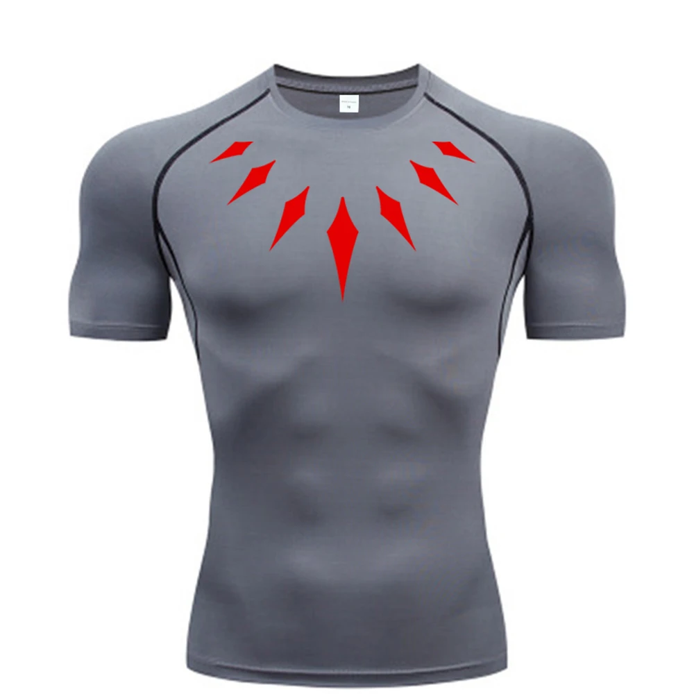 Men\'s Compression Shirt Anime Print Gym Sport Quick Dry Gym TShirts Fitness Athletic Undershirts Elasticity Tops Tee Summer Male