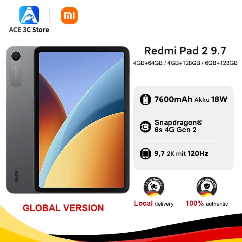 Globale Version Xiaomi Redmi Pad 2 9,7 Zoll Snapdragon 6s 4G Gen 2 Mobilplattform 2K 120Hz Display 7600mAh Großer Akku Xiaomi Tablet