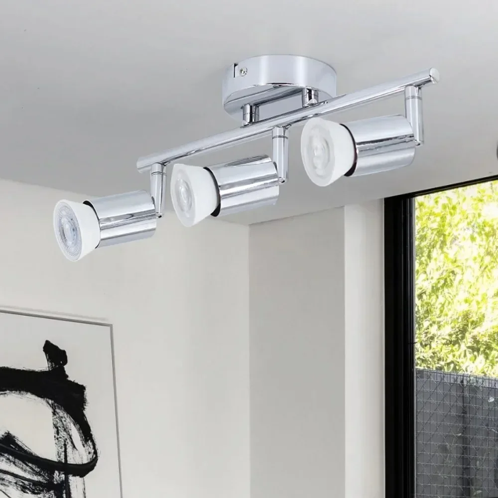 Round Ceiling Spotlight Fixture, 1/2/3/4Heads LED Track Lighting for Home Decor, Flexibly Rotatable Track Light with GU10 Bulbs