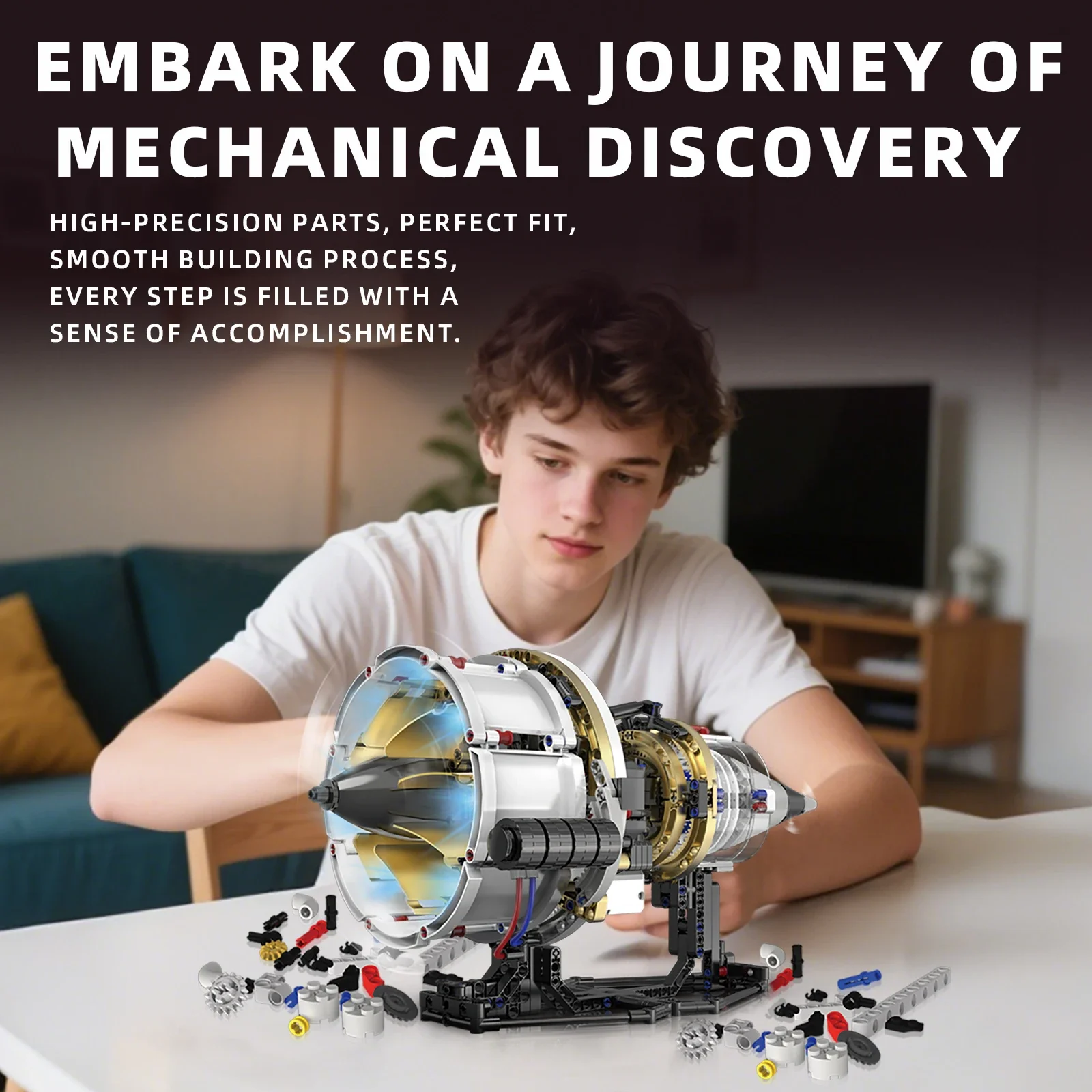564pcs Aircraft Turbofan Engine Building Blocks with APP-Controlled Light, Programmable Model Kit