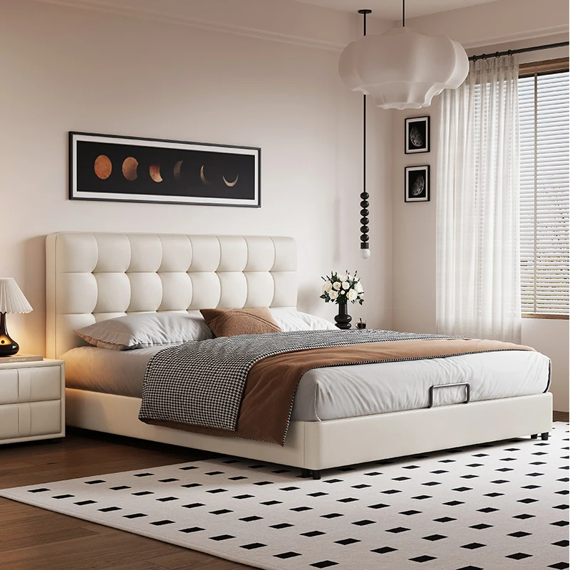 #Modern Solid Wood Frame Leather Bed King Size Upholstered Headboard  with EU CE Certification Suitable for Bedrooms and Hotels