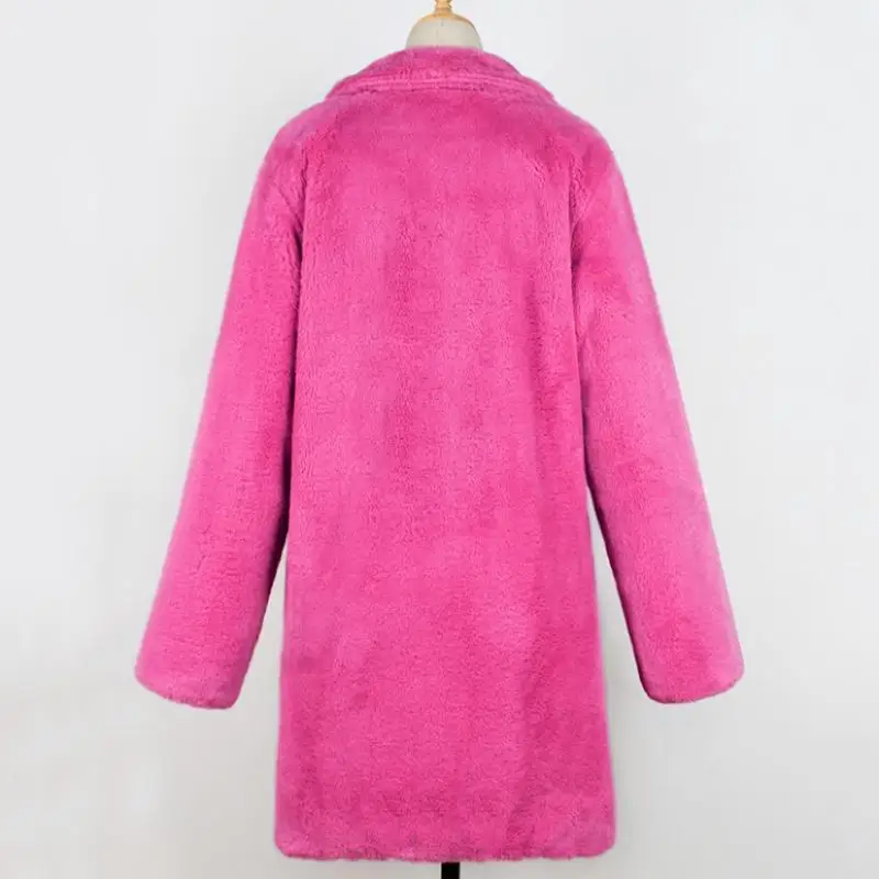 Vrouwen faux bont fleece jassen nep lange teddyjas herfst mouw overjas elegante dames down kraag warme parka meisjes