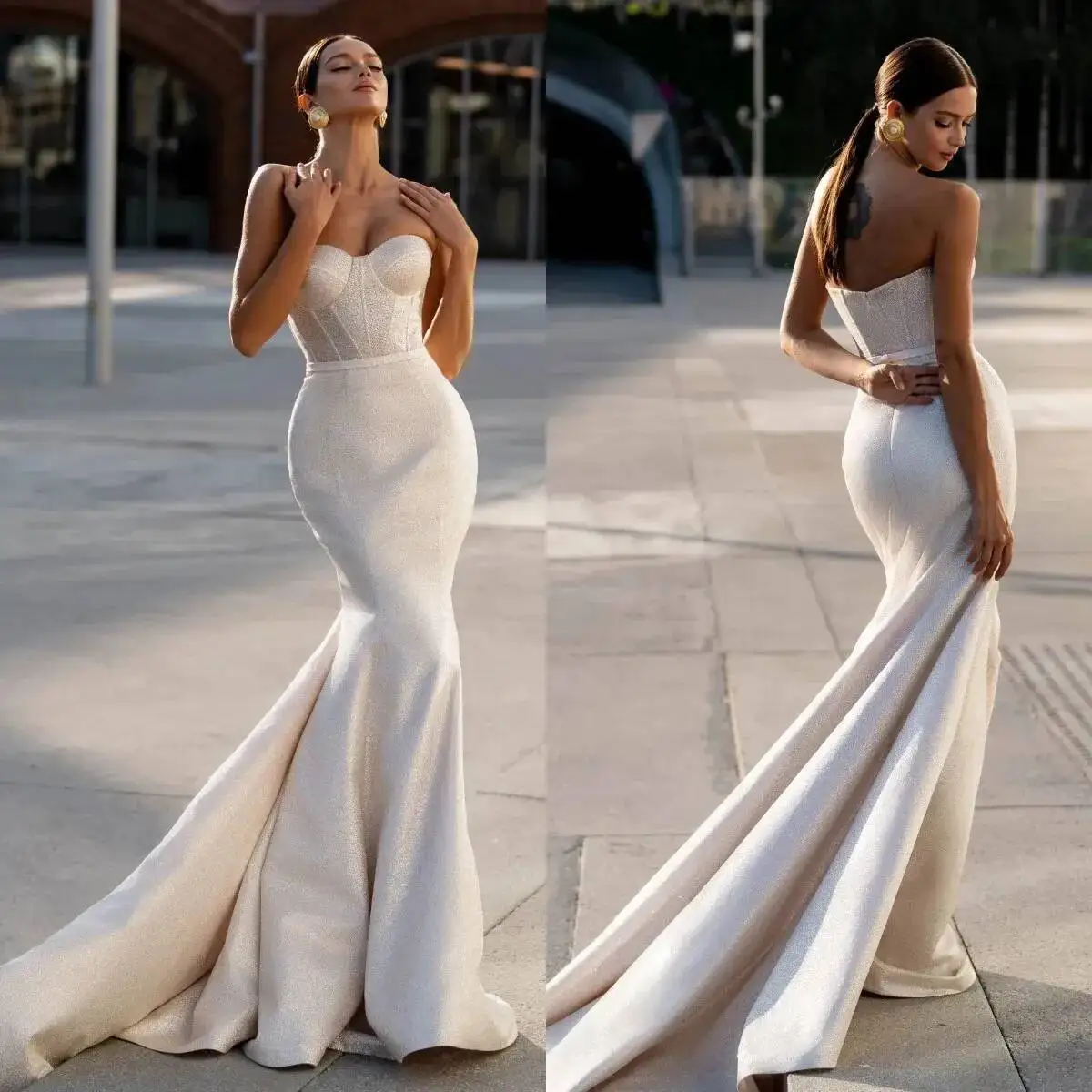 

Гламурные платья русалки с блестками, милое блестящее свадебное платье с открытой спиной и скользящим шлейфом, винтажное свадебное платье De Mariee