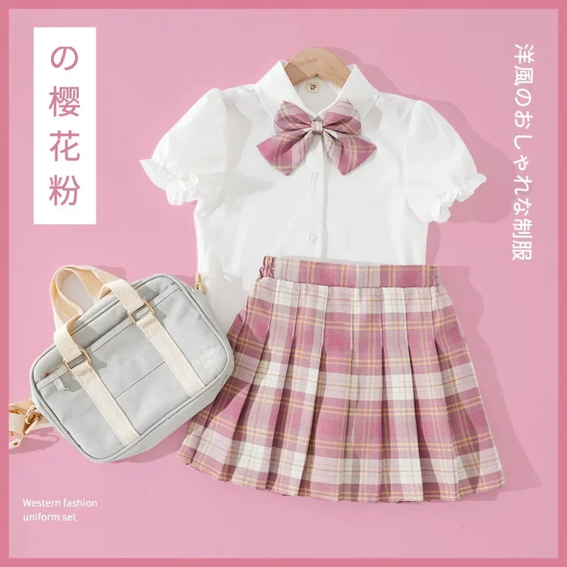 Kid Pink JK Sailor Dress 3PCS Girl Japanese Korean Orthodox School Uniform Cute Pleated Skirt Short Sleeve Kawaii Suit Anime COS