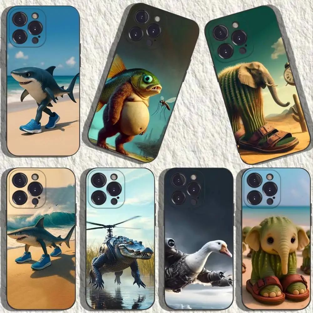 حافظة هاتف Brainrot Tralalero لهاتف iPhone 17,16,15,14,13,12,11,Plus,Pro Max,XS,X,XR,SE,Mini,8,7,غطاء أسود من السيليكون الناعم #1