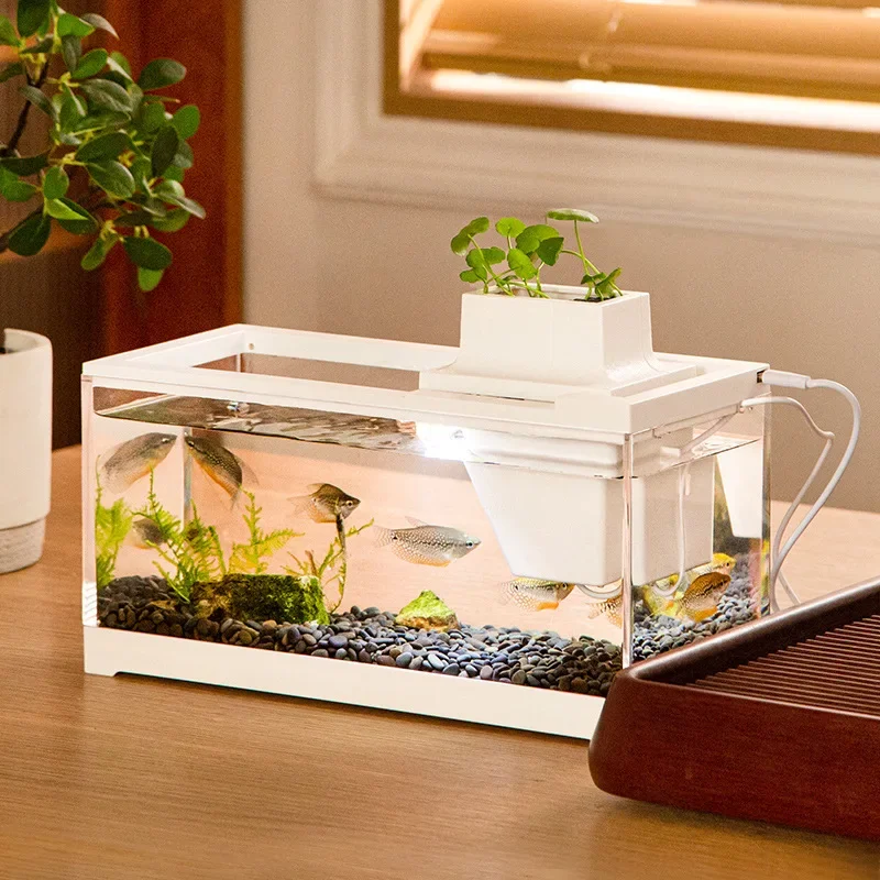 Fish Tank Aquarium Fish Desktop Box Light Strip Filtering Silent Heating Breeding Aquarium Box Desktop Office Desk Decoration