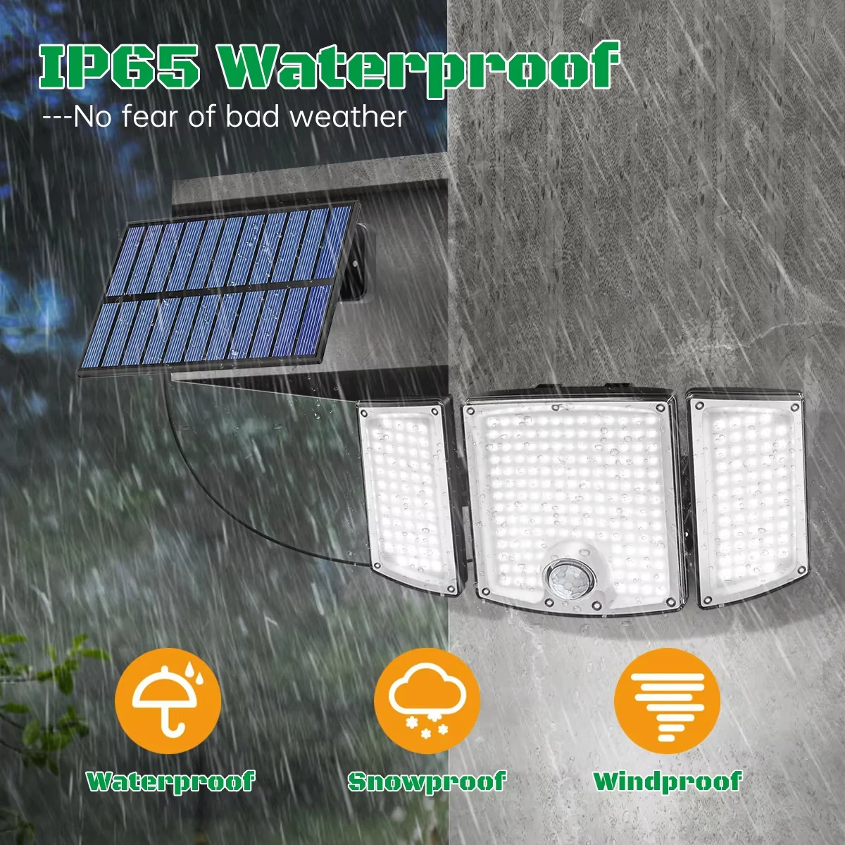 LED Solar Light Outdoor 278 Beads 3-Sided Split Design Auto On/Off IP65 Waterproof 3 Mode Remote Control Solar Wall Garden Light