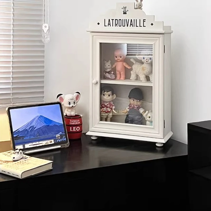 خزانة عرض زجاجية من الفانيليا الفرنسية للدمى والمقتنيات عرض تحف مقاوم للغبار مع أبواب كريم شخصيات كرتونية جمالية #3