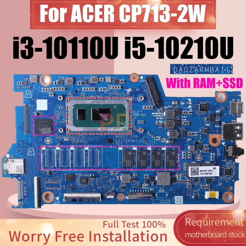 DA0ZARMBAI1 For ACER ASPIRE CP713-2W Laptop Motherboard i3-10110U i5-10210U 4G RAM With SSD Notebook Mainboard