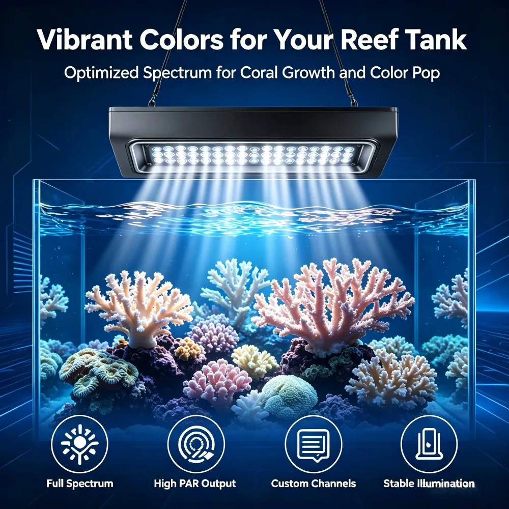 New Smart Coral WiFi Full Spectrum Light APP Control, Suitable for Saltwater Fish Tanks and Coral Reef Aquariums