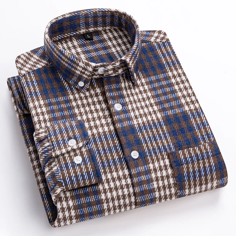 Pure Cotton Oxford Men\'s Plaid Shirt Long Sleeve New Hot Sale No-iron Business Casual Formal Male Clothes  Plus Size 7XL 6XL