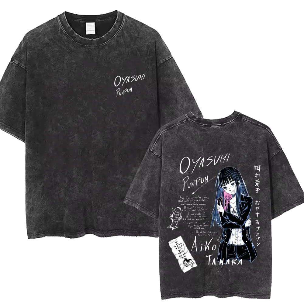 Gewaschenes Vintage Anime Goodnight Punpun T-Shirt Oyasumi Punpun Merch T-Shirt Herren Damen Kleidung Cartoon Manga Oversized T-Shirts – Detail 9