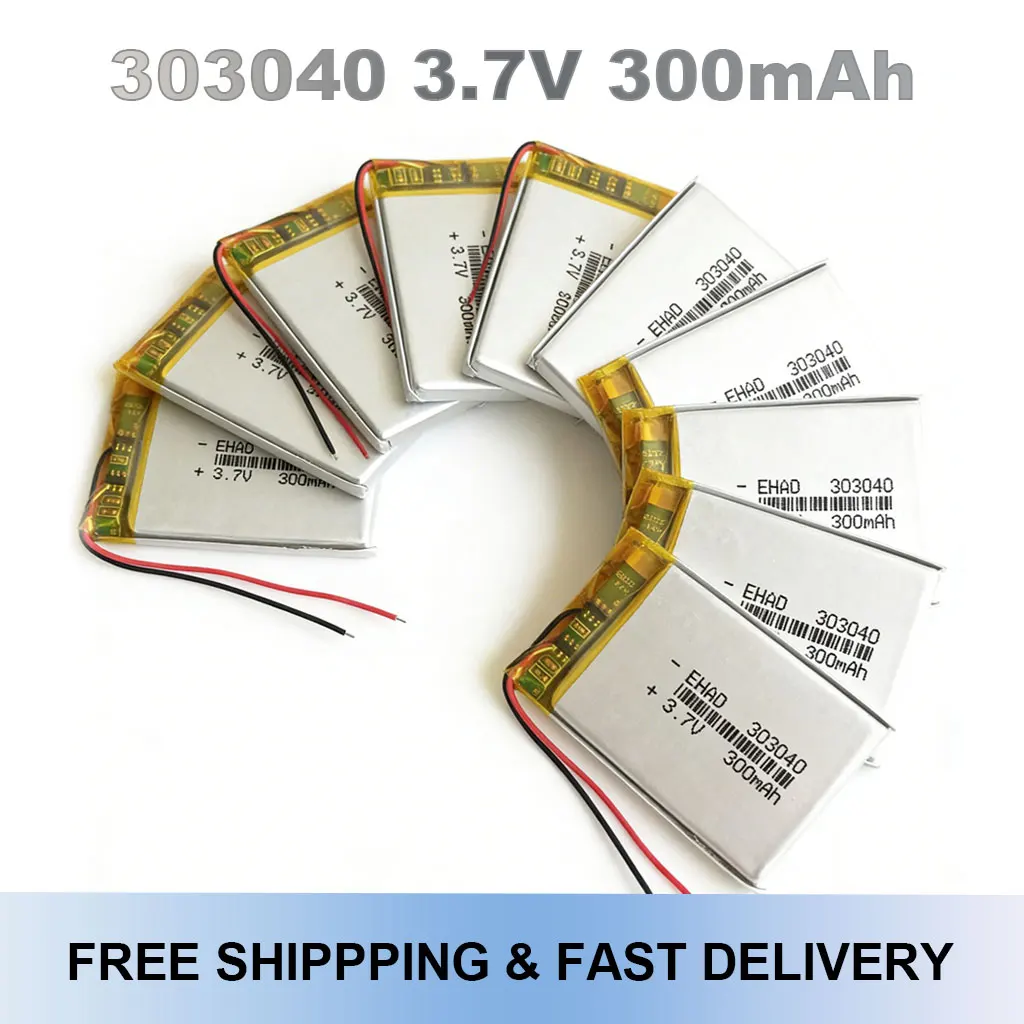 

Rechargeable 303040 3.7V 300mAh LiPo Lithium Polymer Replacement Battery for MP3 GPS PSP Smart Watch LED Light Massager Recorder