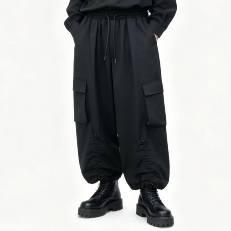 Men'S Casual Pants Japanese Dark Style Wide-Leg Pants Loose High-Waisted Cropped Pants Trendy Culottes J01