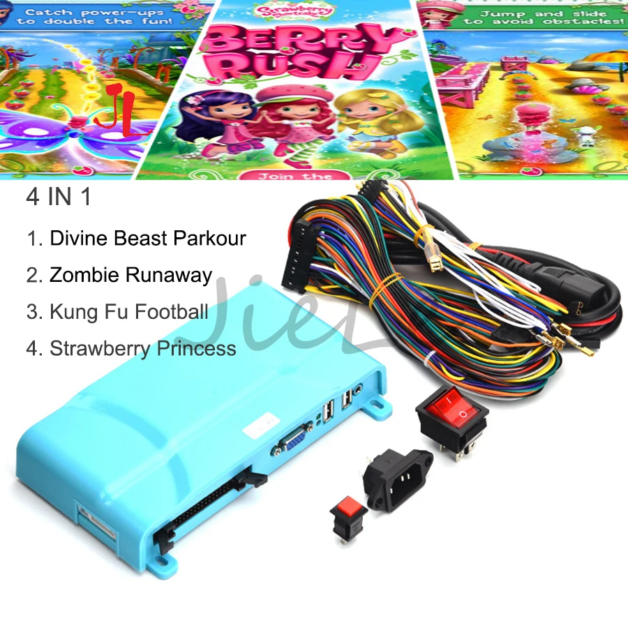 Arcade Parkour Game Machine for Kids, Kung Fu Football, Temple Race Against Time, PCB Board with Wires, Video Game Machine