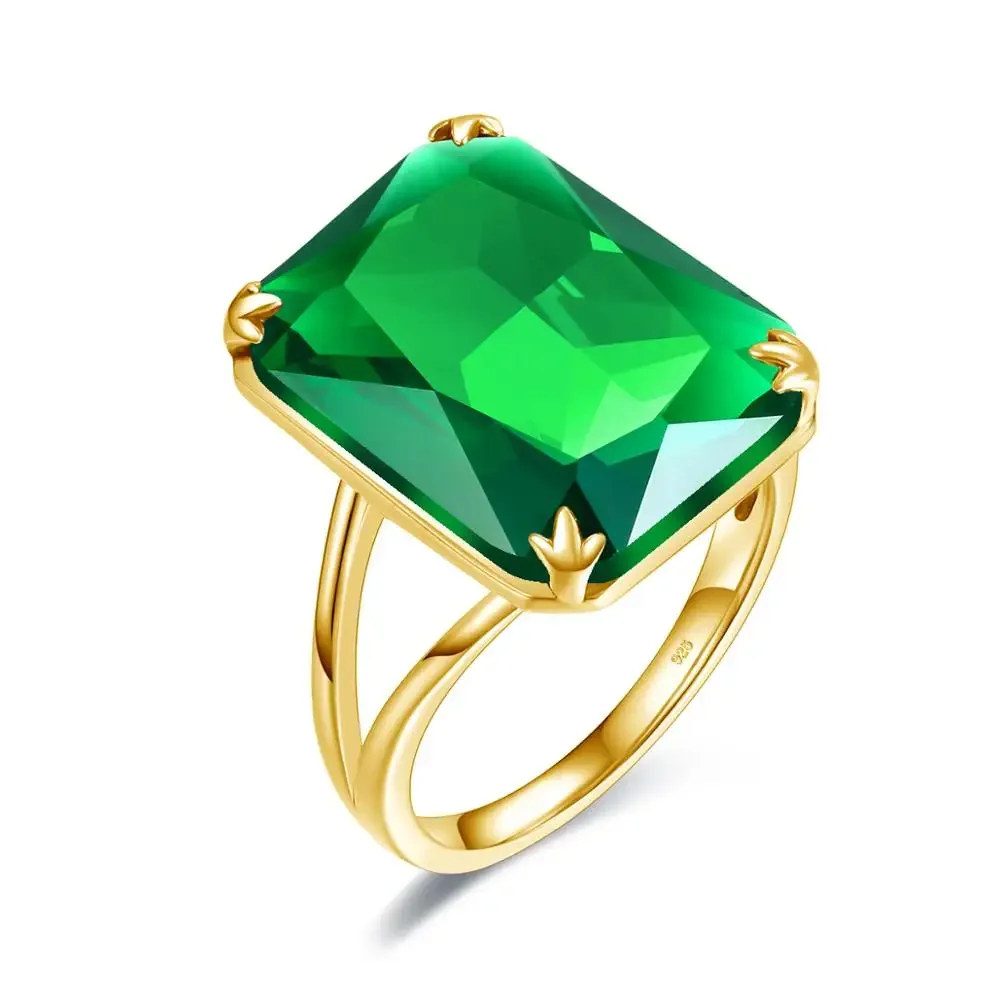 

Rings For Women 14K Gold Jewelry Real 925 Sterling Silver Handmade Fine Jewelry Emerald Wedding Engagement Cocktail Ring Gifts