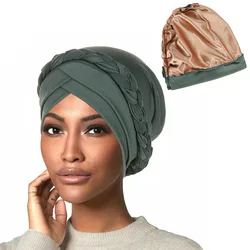 Crossed Forehead Satin Lined Muslim Turban For Women Islamic Inner Hijab Cap UnderScarf Arab wrap Head Scarves turbante mujer