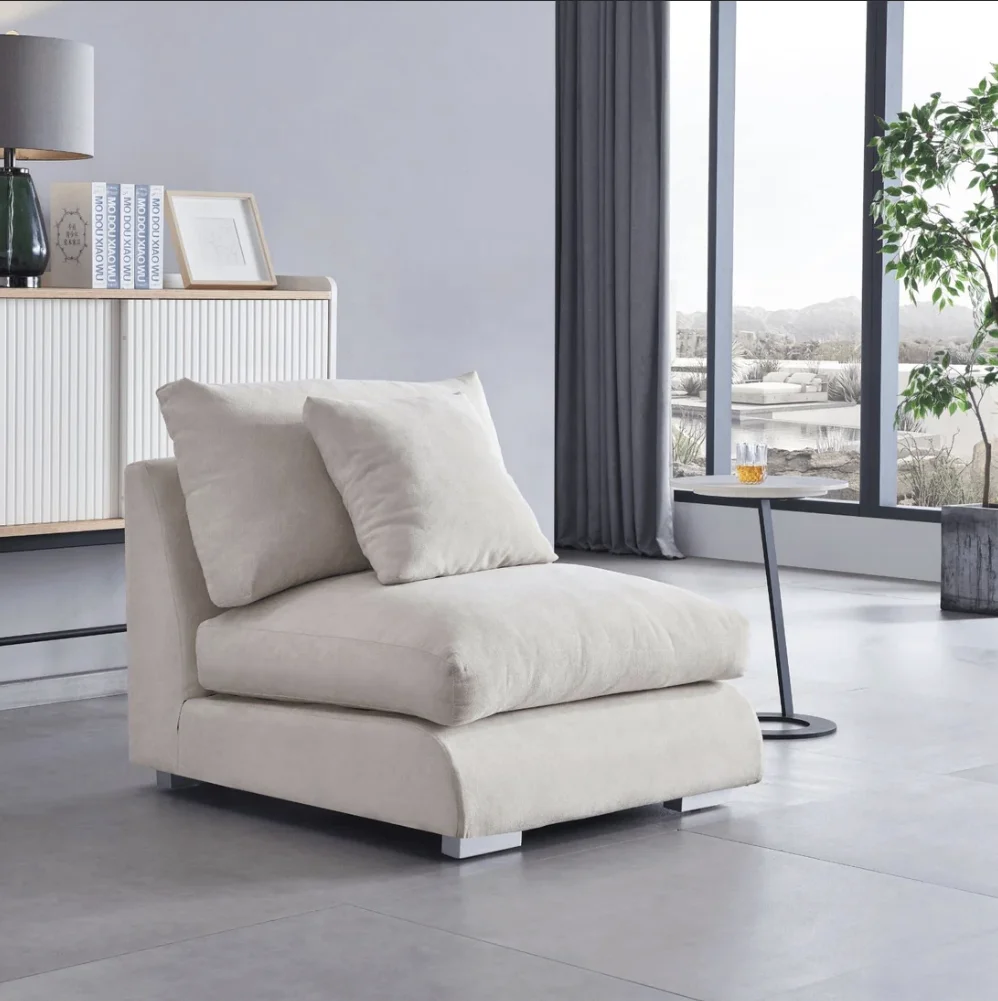 Feathers Sofa 1Seater Linen Fabric Furniture Modular Sectional Sofa Set Feather Armlesschair Sofa
