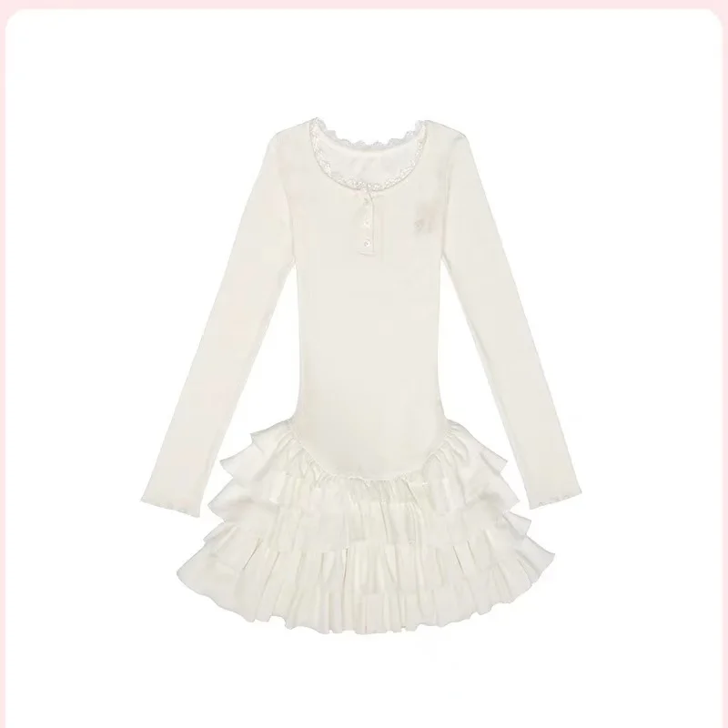 Fall Winter Women Shoujo Girl Ballet Core Long Sleeve Dress Korean Mini Frocks Party One-Piece 2000s Aesthetic Gyaru Coquette