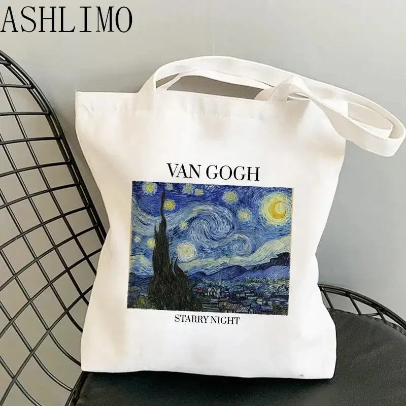 Van Gogh pittura Shopper Bag Harajuku donna Shopping Bag Canvas Shopper Bag Girl Tote Bag borsa a tracolla Lady Bag