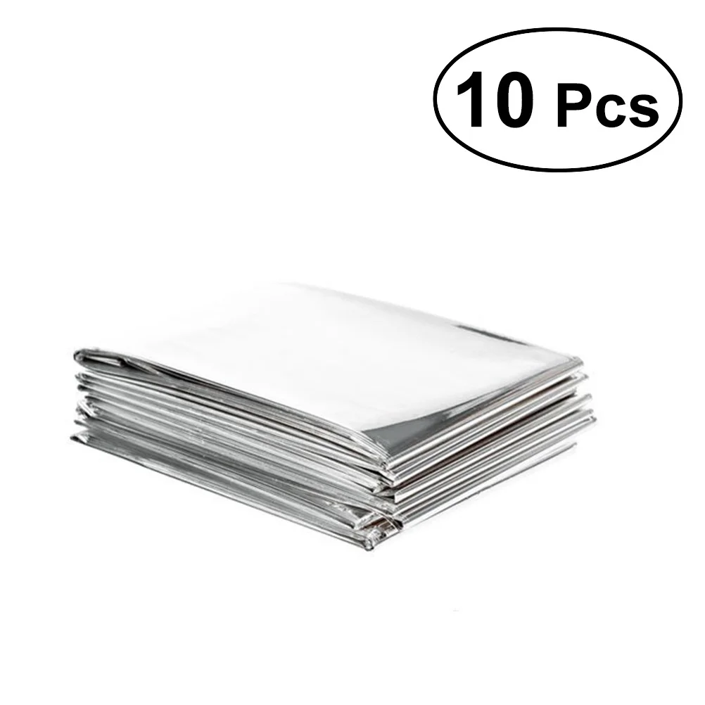 10 قطعة بطانية بقاء الطوارئ 210x130 مللي متر مقاوم للماء عاكس احباط بطانية حرارية في الهواء الطلق التخييم التنزه تسلق السلامة