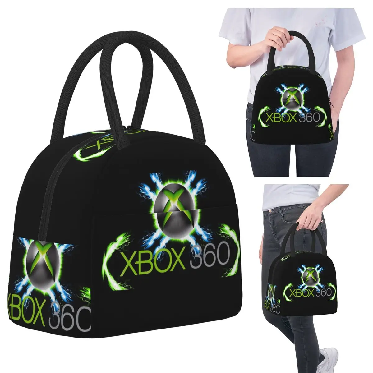 

Зеленые сумки для обеда с логотипом Xbox, изолированная коробка для бенто, водонепроницаемая сумка для обеда, многоразовые сумки для пикника, термосумка для женщин, студенческого офиса