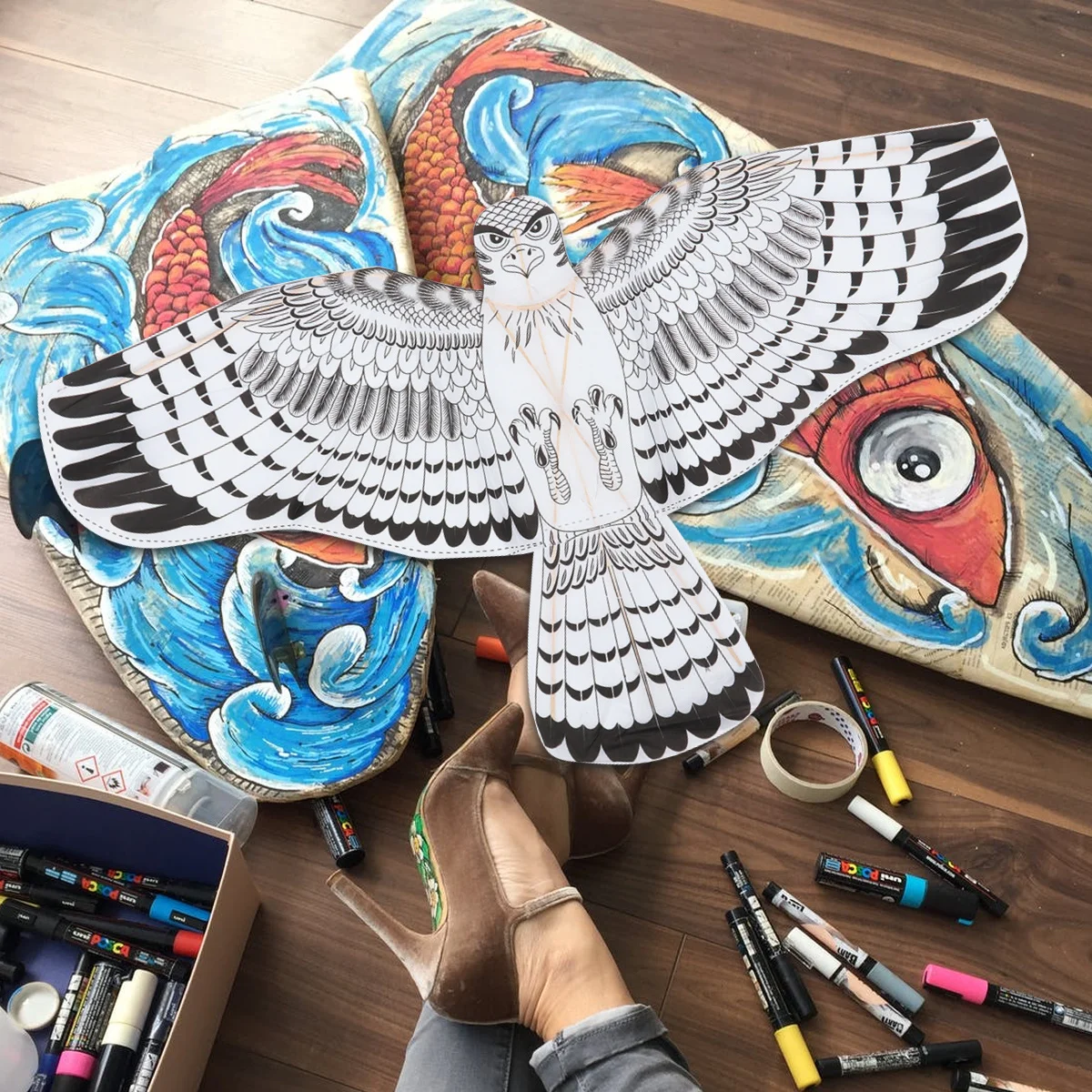 

2Pcs DIY Hand Painting Outdoor Flying Graffiti Kite Activity for Kids Beach Park DIY Graffiti Kite