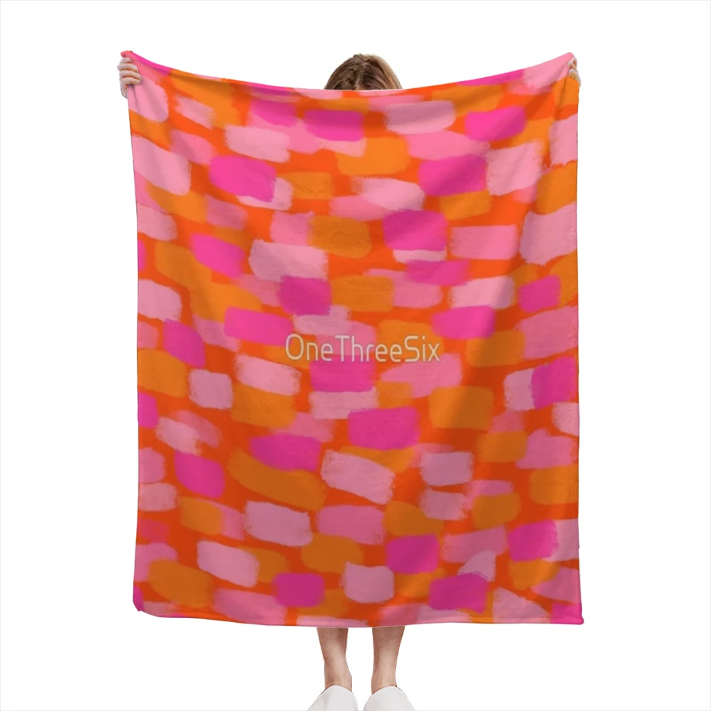 

Abstract, Pink and Orange, Paint Brush Effect Summer Blanket Thin Blanket for Couch Sofa Warmth Bed Artificial Flannel Blankets