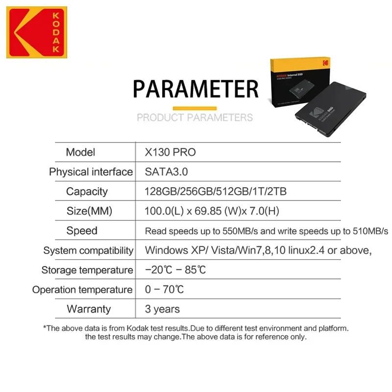 KODAK оригинальный 2,5-дюймовый внутренний твердотельный накопитель SATA III SATA3 SSD 128 ГБ 256 ГБ 512 ГБ 1 ТБ высокоскоростной жесткий диск высокой емкости