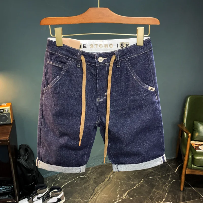 Primary Color Washed Denim Shorts2024Summer Men's Straight Trend Fifth Pants Loose Embroidered Outer Wear Middle Pants