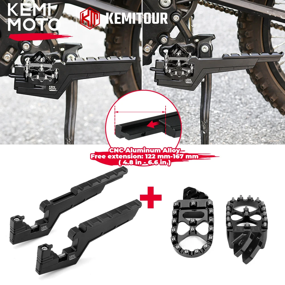 

Passenger Footpegs Extendable Universal For Enduro Dirt Bike Footrest Pedals CNC Aluminum CR 80/85/125/250/500R CRF 110R 150R