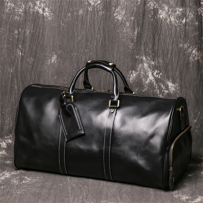 Highend Vintage Brown Black Large Big Thick Genuine Crazy Horse Leather Business Men Travel Bag Cowhide Male GYM Duffle M1108