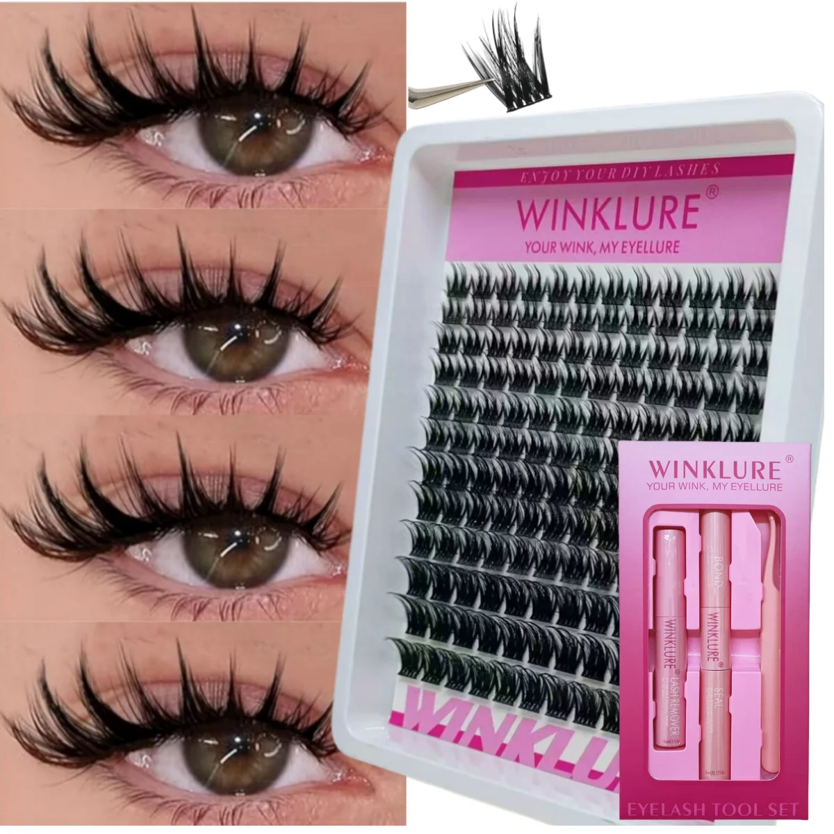 WINKLURE Manga Cat Eye Style Eyelashes Thin Lightweight Amine Style  Reusable Cluster Kit Natural & Glamorous Lash Extension