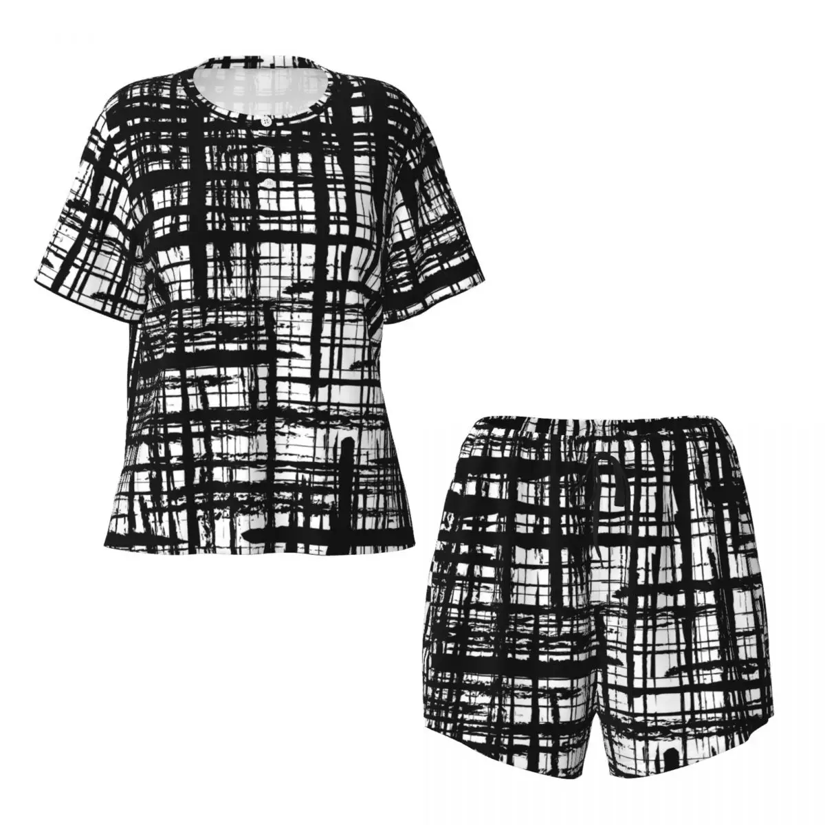 بيجامة مطبوعة على الجدران فرشاة سوداء بأكمام قصيرة طقم بيجامات ناعمة مكون من قطعتين ملابس نوم صيفية ترفيهية هدية عيد ميلاد