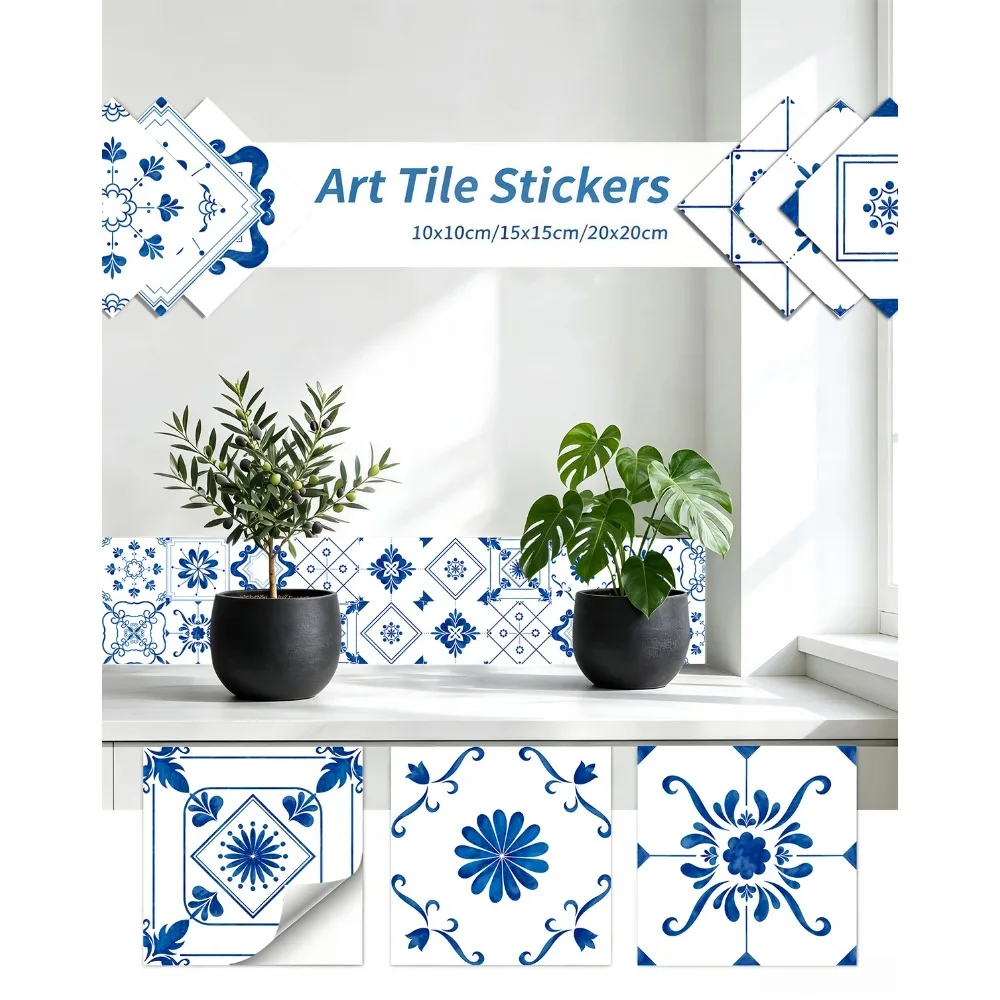 20Pcs Vintage Sage Green Spanish Tile Stickers Self-Adhesive Skirting LineTile Decals for Backsplash Cabinet Home Stairs Decor view 3