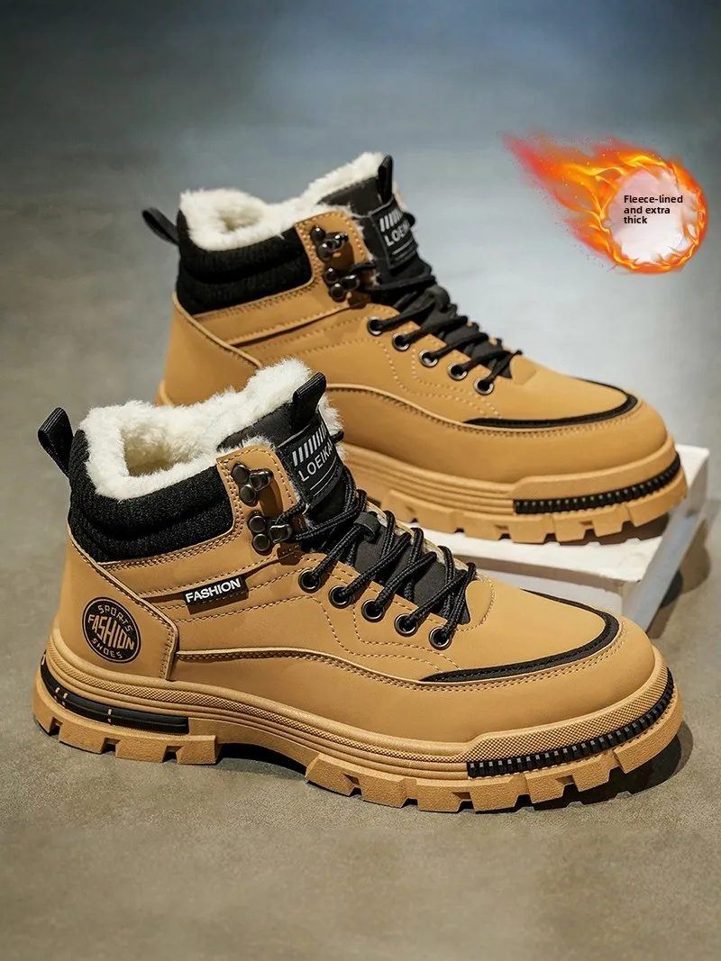 

Мужские зимние ботинки Thi Bot High Top с флисовой подкладкой, резиновой подошвой и круглым носком, повседневные, для работы