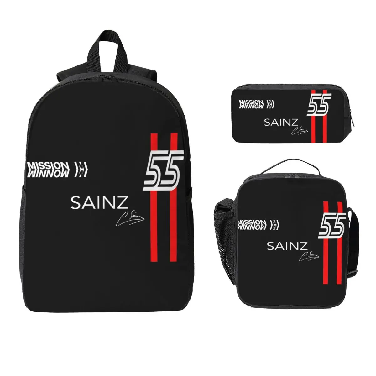 

Carlos Sainz Jr F1 Signature Graphic Dark Backpack Student Boys Girls BookBag School Bag 3ps Insulated Lunch Bag Pencil Case