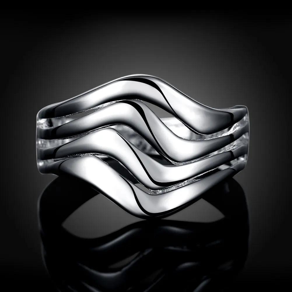 Szlachetny urok 925 Sterling silver ripple wody pierścienie dla kobiet moda Wedding Party Girl student prezenty świąteczne biżuteria